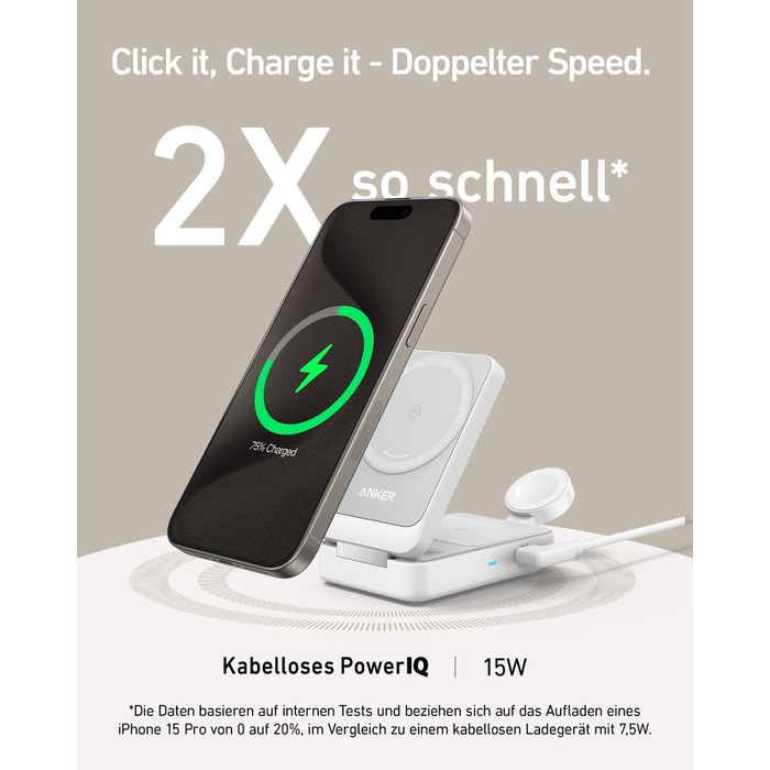 Зарядна станція Anker MagGo 3-в-1, сертифікована Qi2 бездротова зарядна підставка 15 Вт, сумісна з MagSafe, зарядний пристрій для