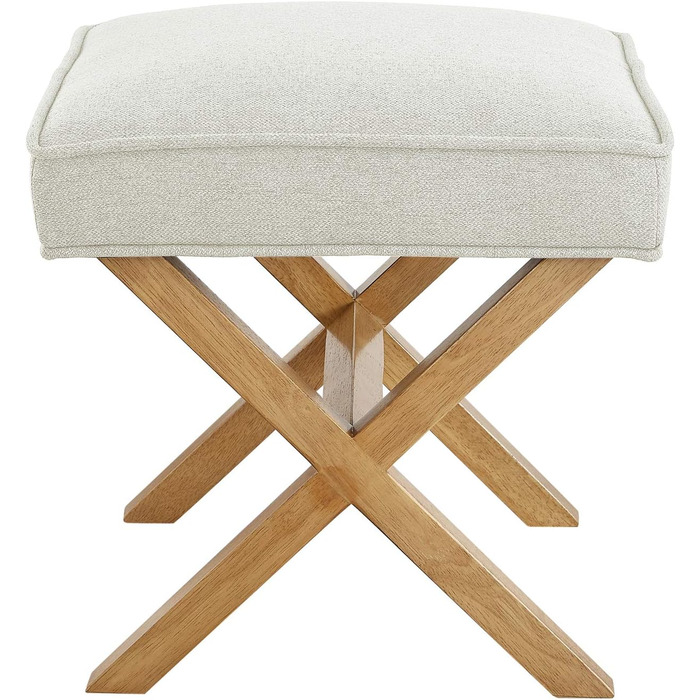 Сучасний м&39який табурет Storeo Basics, м&39який, квадратний, для вхідної зони, коридору, вітальні, льон, масив дерева, колір слонової кістки, 45,7 x 50,8 x 45,7 см, в стилі пуфа