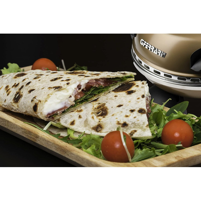 Піца Зовнішнє задоволення, Піч для піци, 1200 Вт, 400C, Скельна вогнетривка (діаметр 31 см), Таймер 5', Кулінарна книга в комплекті, Мідь, 3 Ferrari G10006