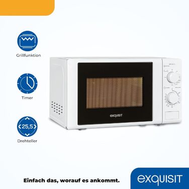Мікрохвильова піч Exquisit MW 802 G Мікрохвильова піч з грилем 1000 Вт Всього 700 Вт Таймер Мікрохвильова піч маленька та компактна 20 л Garrraum білий Білий Класичний