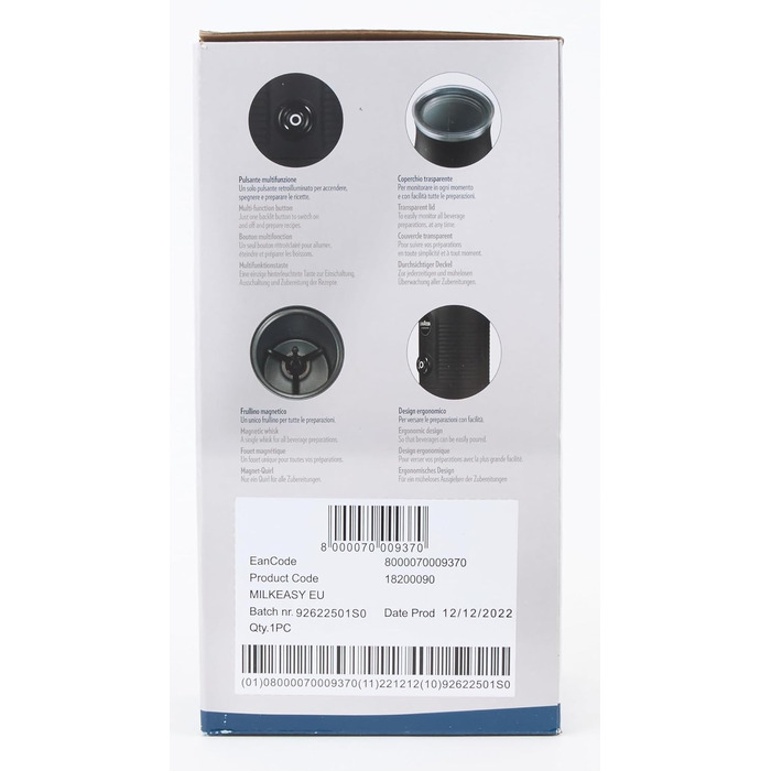 Спінювач молока 18200090 (холодне і тепле спінювання, 460 Вт), чорна кавоварка для капучино