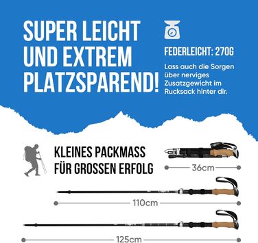 Туристичні палиці BAVA Складні розмір упаковки 36 см Різні насадки Надлегкі Система EasyFold-System - телескопічна регульована Трекінгові палиці Палиці для скандинавської ходьби Жіночі та чоловічі - Піші прогулянки Піші прогулянки на свіжому повітрі
