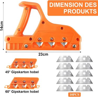 Кромкооблицювальний рубанок для гіпсокартону Jonesman, Кромкооблицювальний рубанок Rigips з набором лез 45 і 60, Міцний кромкооблицювальний рубанок, Кромкооблицювальний рубанок для гіпсокартону для коркового гіпсокартону з 10 змінними полотнами
