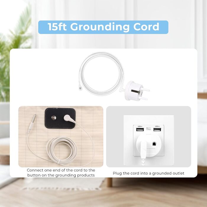 Заземлююче простирадло/килимок, 90 органічна бавовна та 10 срібне волокно, із заземлюючим кабелем ЄС для кращого сну, 140x200 см, сірий.