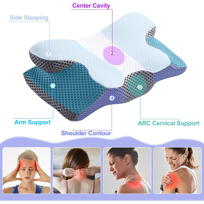 Ергономічна подушка для шиї, ортопедична подушка для голови з піни з пам&39яттю форми для сну на боці, спині та животі зі знімним чохлом, який можна прати (Стиль 1 60 * 34 * 13/10 см)
