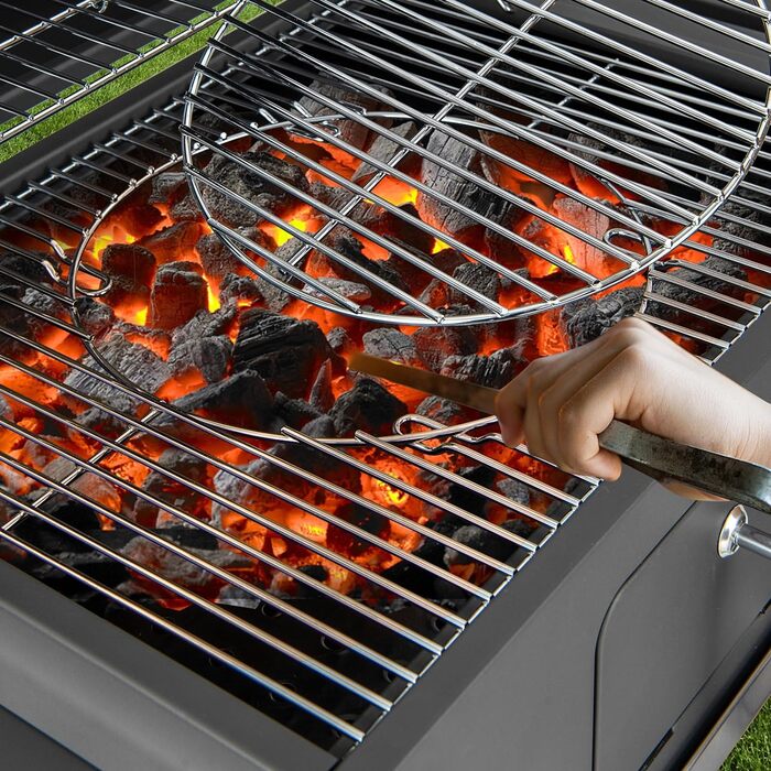 Мангал GOPLUS з кришкою, візок для барбекю на 2 колесах з 2 відкидними боковими столиками, 8 гачками, термометром і відкривачкою д