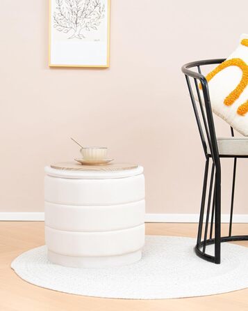 Круглий пуф Bonlife з кришкою, складна підставка для ніг зі столиком, пуф для ніг, підставка для ніг для вітальні, спальні, коридору, білий оксамит, 39x39x37 см 39 см білий