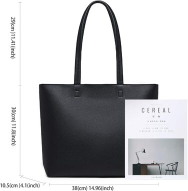 Жіночі сумки з ручкою, прості сумки PU шкіряні сумки для роботи, школи, шопінгу на блискавці та внутрішньою кишенею чорні
