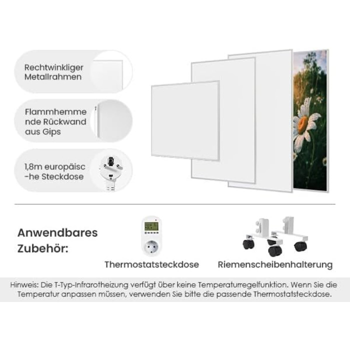 Інфрачервоний обігрівач потужністю 800 Вт, настінний інфрачервоний обігрівач до 120 градусів Цельсія протягом 8-20 м - 1-3 хвилини до робочої температури - TV 10 років гарантії.