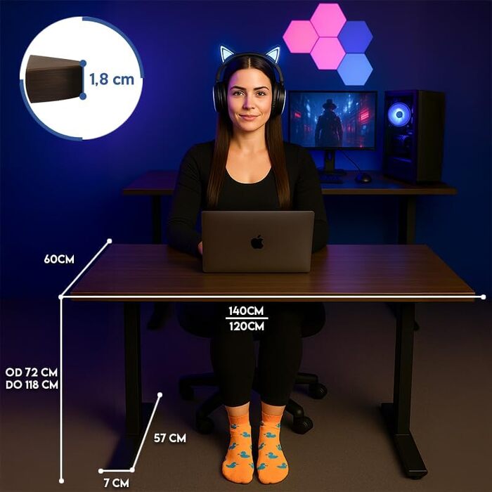 Стіл з регульованою висотою 120 x 60 см, стіл з електричним регулюванням висоти, стіл для роботи сидячи та стоячи, стіл для роботи стоячи, регульований комп&39ютерний стіл, стіл для роботи стоячи, дуб Сонома, Pro Gaming