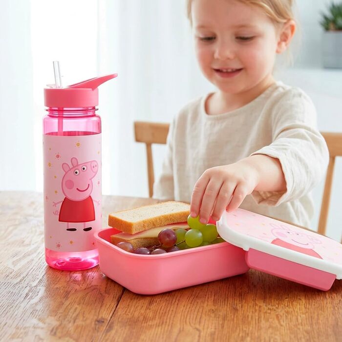 Ланчбокс Peppa Pig Квіти, Barbo Toys для дітей 38 років, міцний та легкий, можна мити в посудомийній машині, рожевий з квітковим малюнком, розміри 17,5x13x5,5 см