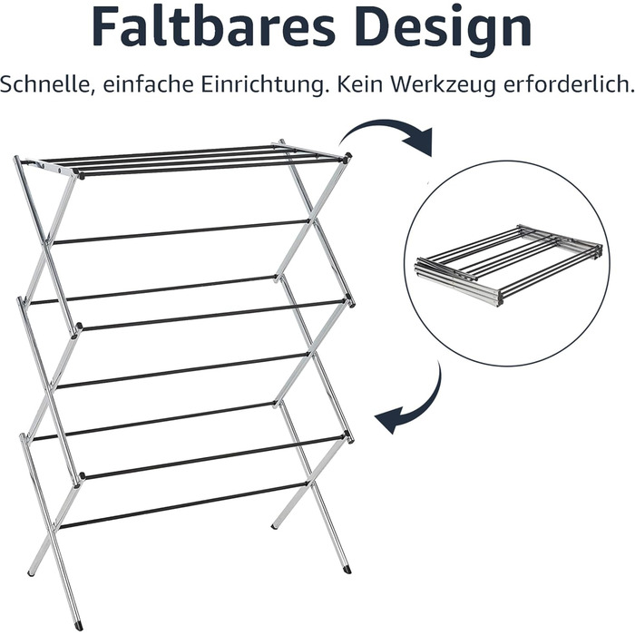 Складана сушарка для одягу-гармошки Storeo Basics, легована сталь, для використання в приміщенні, для одягу, хромована, одинарна