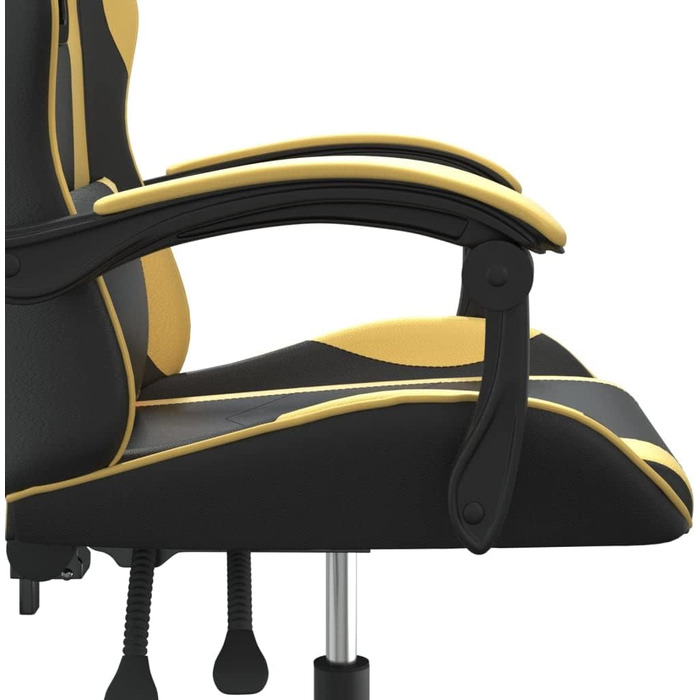 Геймерське крісло з чорно-золотої штучної шкіри з регульованою спинкою та висотою, поворот на 360 градусів, міцний металевий каркас, довговічна штучна шкіра, стійка до плям, 36,5 x 42 см (Ш x Г) Чорно-золотий