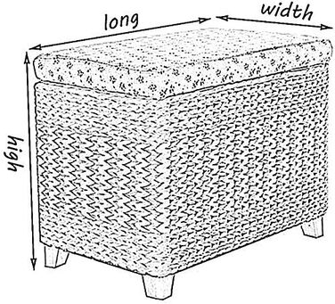 Кошик для зберігання з ротанга, пуф, багатофункціональна підставка для ніг з лози з основою з масиву дерева для організації вітальні 50x30x30 см Чорний