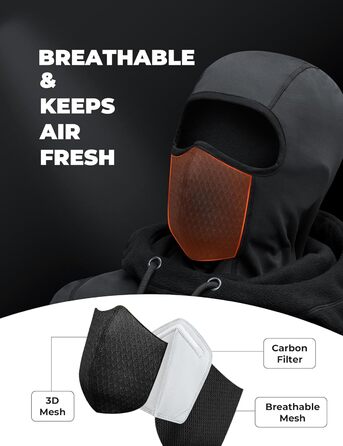 Балаклава для мотоциклів ROCKBROS, лижна маска для чоловіків та жінок, повнолицьова маска, зимова шапка та грілка для шиї, тепла, вітрозахисна, дихаюча для їзди на велосипеді, лиж, сноубордингу, один розмір, чорна