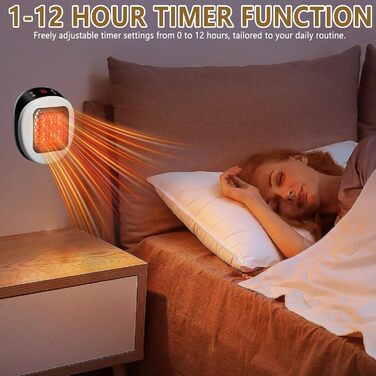 Настінний обігрівач для домашнього використання з пультом дистанційного керування, міні-керамічний вентилятор-обігрівач, 600 Вт, 15-32 , таймер 1-12 годин, система термостата, тихий нагрів з низьким рівнем шуму (білий)