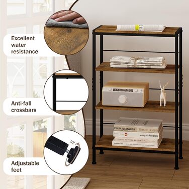 Полиця, Нішева полиця з 4 ярусами, Кухонна полиця для спецій, Вузька полиця-драбина, для кухні-вітальні, Дерево та метал, Вінтажний коричневий та чорний, 50x78x20 см, RGB52shm 50x20x78 Вінтажний коричневий чорний