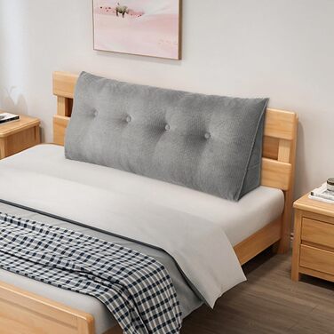 Подушка для читання OHMG 120/140/160/180/200 см для ліжка, подушка для спини, подушка для дивана, трикутне узголів&39я, подушка для дивана, підтримка позиціонування, м&39яка та зручна, зі знімним чохлом 120 x 50 x 20 см, сіра