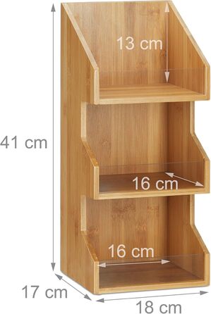 Бамбуковий органайзер Relaxdays з 3 ярусами, відкриті відділення для зберігання для офісу, підставка для спецій для кухні, висота та ширина 418x17 см, натуральний колір