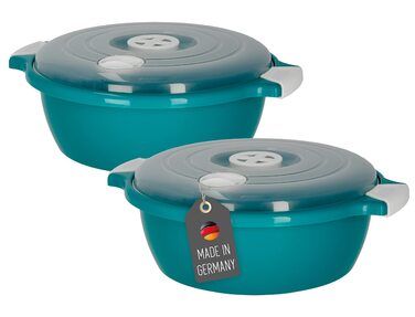 Набір із 2 чаш для мікрохвильової печі Lantelme, об&39ємом 1,8 літра, з отвором для пари, виготовлено в Німеччині, штабелюються, можна мити в посудомийній машині, пластикова чаша для мікрохвильової печі, холодильника/морозильної камери (зелена)