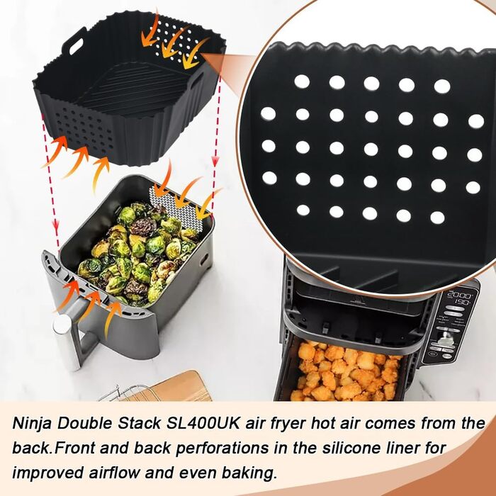 Силіконова форма для фритюрниці BYKITCHEN для фритюрниці Ninja Double Stack XL SL400EU, 2 шт. и Аксесуари для фритюрниці Ninja SL400EU 9.5 л, аксесуари для фритюрниці Ninja Air Fryer Double Stack
