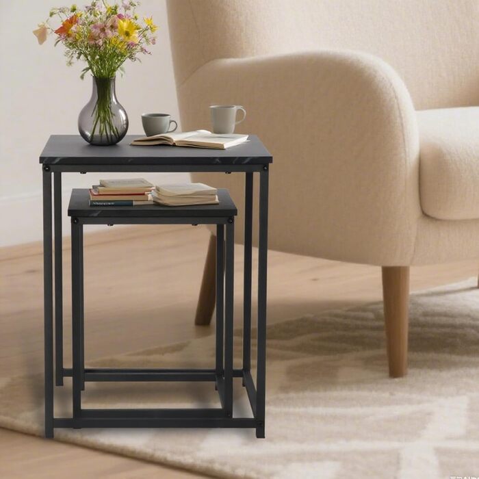 Журнальний столик BIGTREE, комплект із 2 шт., сучасний диван-столик, стіл для вітальні з дерева, столики, що складаються один на одного, квадратний/чорний