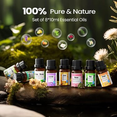 Дифузор ефірного масла 500 мл з 8 маслами, ароматерапевтичний дифузор з пультом дистанційного керування, 4 таймера, автоматичне ви