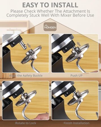 Гачок для тіста HOMGEN для посудомийної машини з нержавіючої сталі Kitchenaid 4.5/5QT Безпечний для кухонного міксера KSM150 K45 K45SS KSM75 KSM175 Заміна
