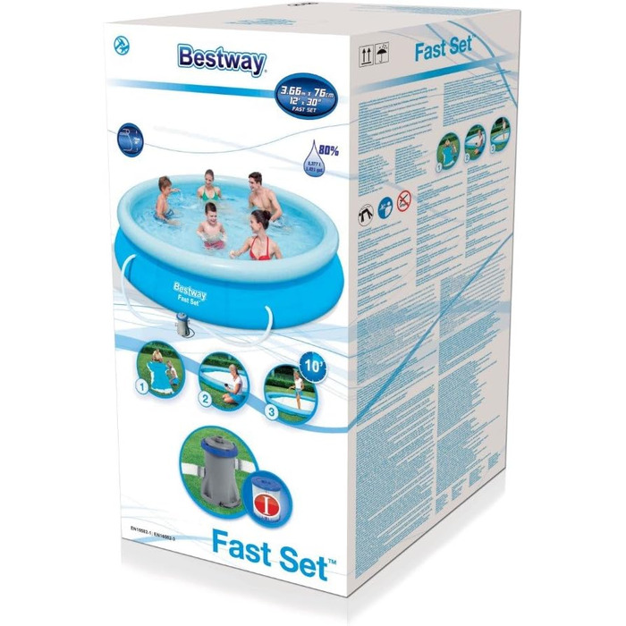 Набір для басейну Bestway Fast Set з фільтруючим насосом, 5377 л, синій, 366 x 366 x 76 см