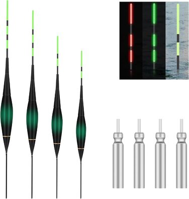 Світлодіодні поплавці для риболовлі DINGBIU 4 шт. и, поплавці для риболовлі з датчиком гравітації та основою, рибальські аксесуари для риболовлі на озері, річці чи ставку.