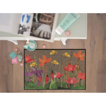 Килимок для входу Salonloewe Rosina Wachtmeister Ciclamini 050x075 см, барвисті квіти, килимок для дверей, що прається, 50 x 75 см (прямокутний)
