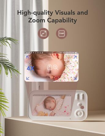 Відеоняня з камерою 5 дюймів, відеоняня з камерою без Wi-Fi, радіоняня з акумулятором 4000 мАг, нічне бачення 720P HD, двосторонні