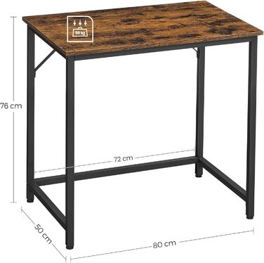 Стіл VASAGLE, комп&39ютерний стіл, офісний стіл, 80 x 50 x 76 см, для кабінету, спальні, вітальні, вінтажний коричневий-чорний LWD038B01V1 80 x 50 см Вінтажний коричневий чорний