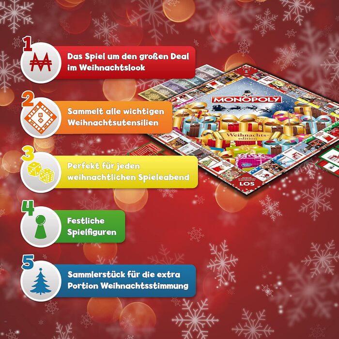 Виграшні ходи Монополія Різдвяне видання - Монополія для фанатів - Сімейні стратегічні настільні ігри - Різдво - 2 гравців віком від 8 років - Німецька
