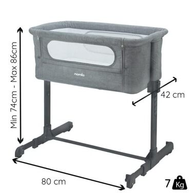 Ліжко nania Cododo - DODI - Додаткове ліжко 2 в 1 - Матрац ультракомфортної якості, товщина 4 см - Регулювання висоти (сірий)