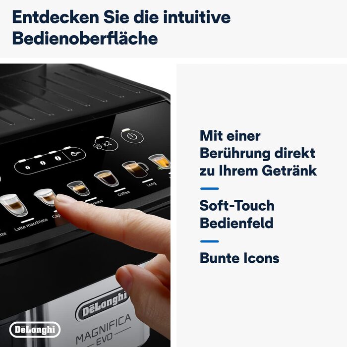 Повністю автоматична кавоварка з молочною системою LatteCrema, 7 кнопками прямого вибору капучино, еспресо та інших кавових напоїв, функція 2 чашки, чорний 7 рецептів, 292.81.B