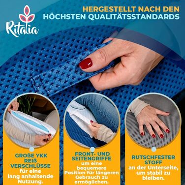 Подушка для підняття ніг Ritalia, з піни з ефектом пам&39яті, 64x43x24 см Регулювання висоти у 3 напрямках, дихаюча, чохол, який можна прати Полегшення підняття ніг, підтримка ніг, синій