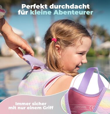 Дитячий рятувальний жилет KIDVERSE - Зручний засіб для плавання для дітей - Безпечне навчання плаванню для хлопчиків та дівчаток - Дитячий рятувальний жилет - Розмір S (15-19 кг) та Розмір M (19-30 кг) Фіолетова Русалка M