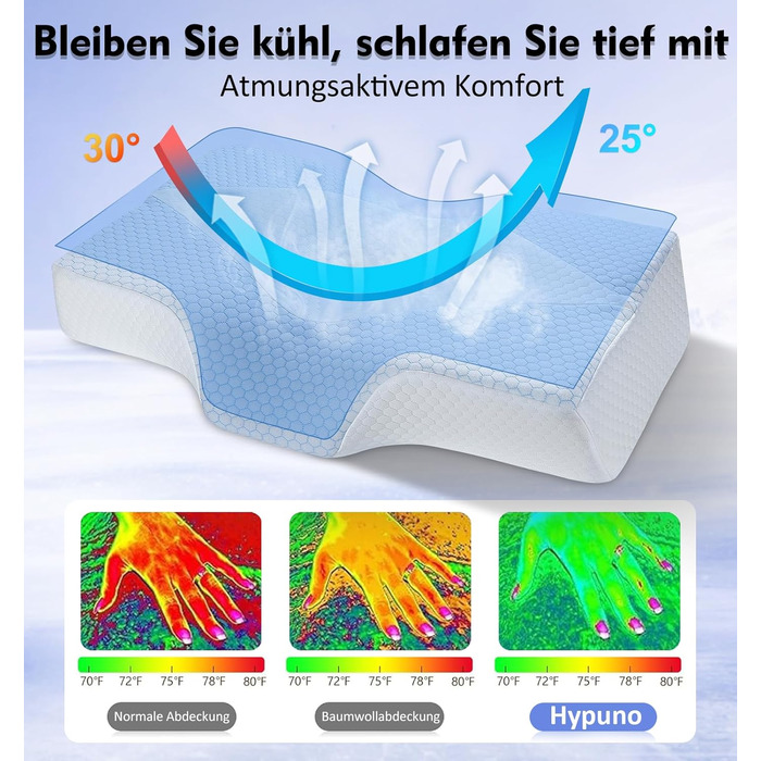 Ортопедична подушка з піни з ефектом пам&39яті, подушка для підтримки шиї від болю в шиї та плечах з охолодженням, чохол, що прається ергономічна подушка для сну та комфорту для сну на боці та спині, синьо-біла (63,5 см * 40,6 см * 10,7/13,2 см)