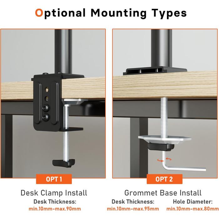 Тримач для монітора Redbat з охолоджувальною підставкою для ноутбука, повністю регульований для LCD/LED екранів 13-32 дюйми та ноутбуків до 16 дюймів, 2 способи кріплення, нахил, поворот та обертання