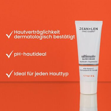 Крем для сяйва шкіри Jean & Len Ultimate Glow, підходить для всіх типів шкіри, забезпечує здорове сяйво, з похідною вітаміну C, без запаху та веганський, 50 мл