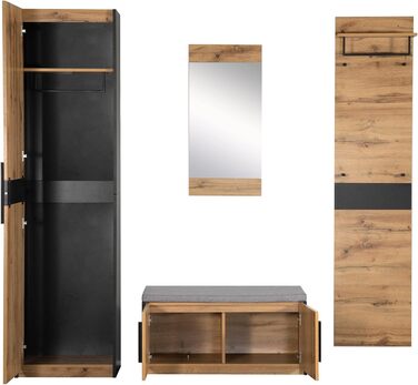 Шафа для одягу 4 предмети з дзеркалом і лавкою, Шафа для одягу, Меблі для гардеробу, Стильна компактна шафа для одягу з 4 гачками,