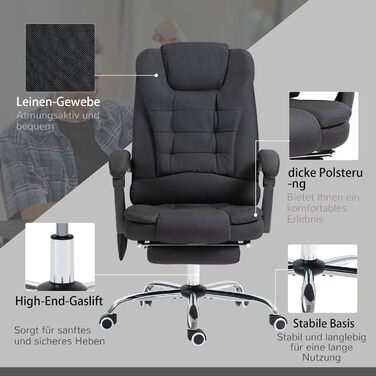 Офісне крісло Vinsetto з функцією масажу, ергономічне робоче крісло з функцією відкидання та підігріву, підставка для ніг, комп&39ютерне крісло з регульованою висотою, бічною кишенею та пультом дистанційного керування, чорна тканина з ефектом оксамиту та 