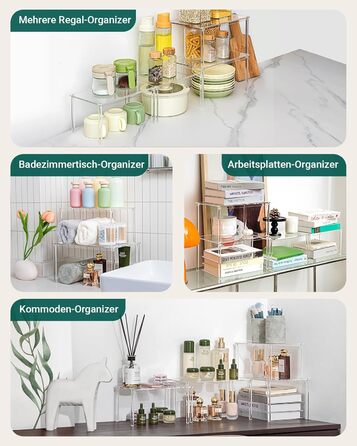 Прозорий кухонний органайзер, навісна стійка для спецій, набір з 4 предметів, органайзер для кухонної шафи, невелика кутова полиця для кухні, штабелюваний органайзер для спецій, стійка для чашок, міні-полиця, сучасний декор для кухонної стільниці