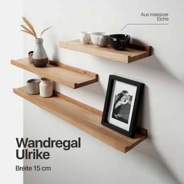 Дерев&39яна полиця для картин, настінна полиця, плаваюча полиця з дуба, полиця для коридору, дерев&39яний декор, настінна полиця, масив дерева (світлий дуб, ширина 80 см / глибина 15 см) Ширина 80 см / глибина 15 см світлий дуб