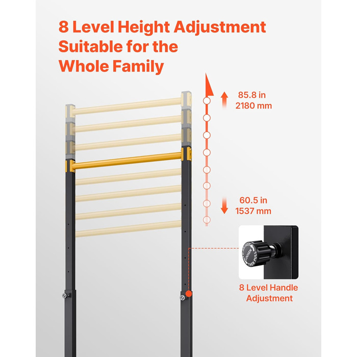 Портативна турніка VEVOR з силовою підтяжкою, вантажопідйомністю 150 кг, окремостояча, з H-подібною рамою та сталевою трубою, регулювання висоти у 8 напрямках, тренування рук, спини та грудей