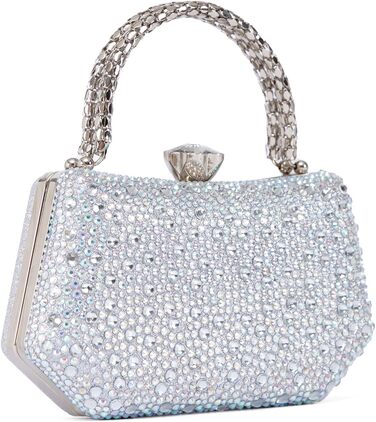 Вишукана кришталева вечірня сумочка Zweig & Ewigkeit з кристалами та срібною металевою ручкою 20 см блискуче клатч для особливих подій, білого кольору