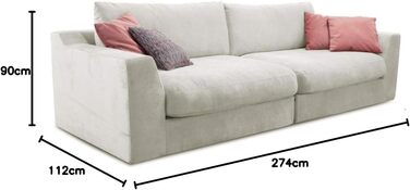Великий диван Cavadore Fiona / Великий диван із подушками для спини у сучасному дизайні / 274x90x112 / Ткана тканина кремового кольору