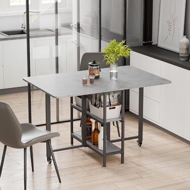 Мобільний розкладний обідній стіл Mondeer, розкладний стіл з 2 відкритими полицями для невеликих приміщень, їдальня, кухня, 120 x 80 x 75 см, сірий