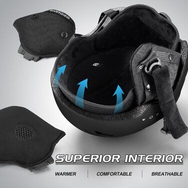 Лижний шолом Odoland для дорослих з козирком, легкий гоночний шолом з козирком для чоловіків та жінок, шолом для сноуборду S (52-55 см) чорний